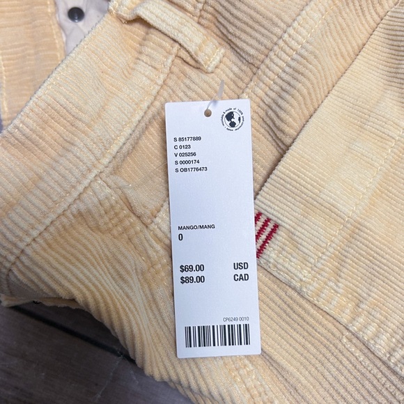 BDG Mango Pale Yellow Corduroy Carpenter Straight Leg Double Knee Panel Pant New - Picture 7 of 12